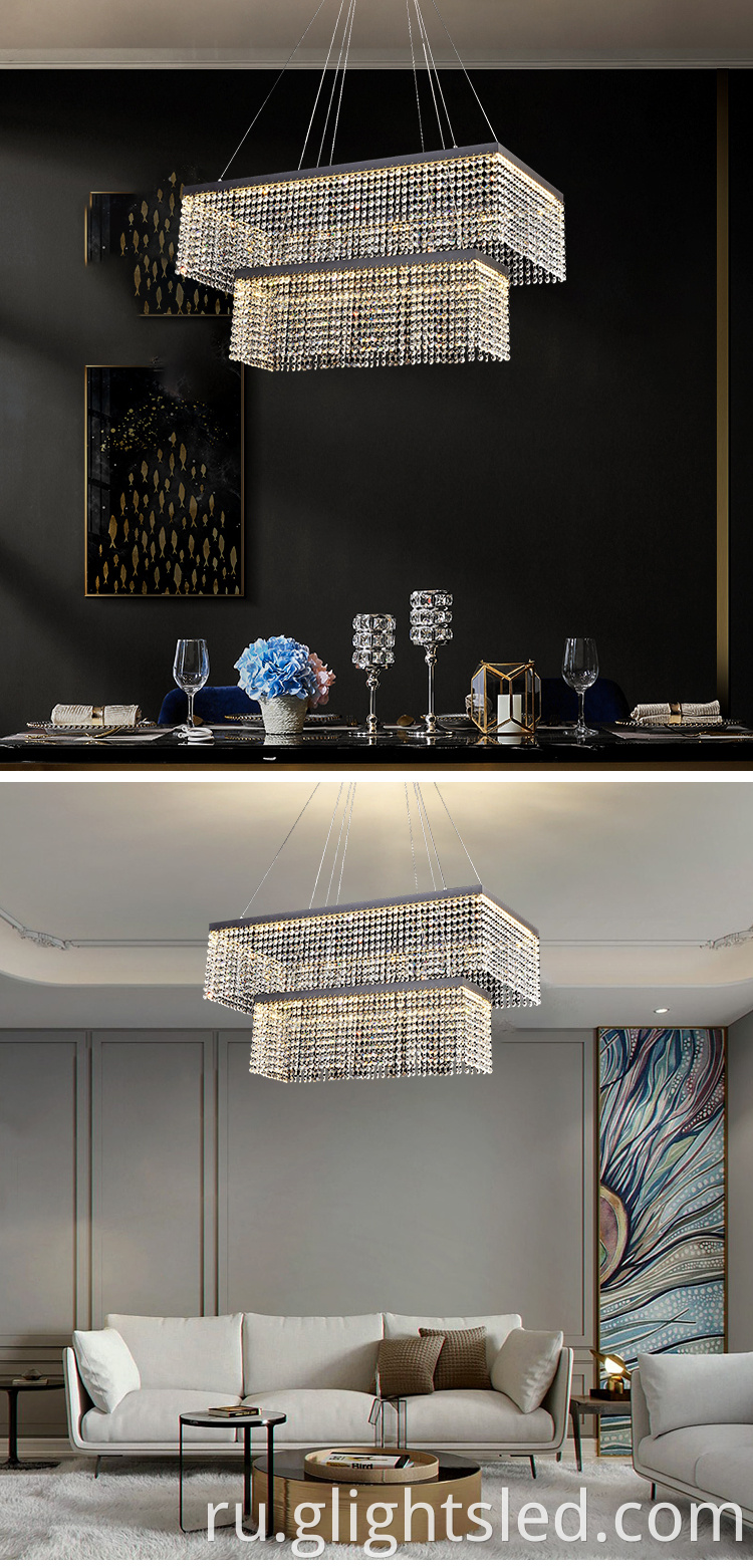 Китайский дешевый лучший дизайн-отель кристалл 3000k 60w квадратные современные люстры подвесные светильники